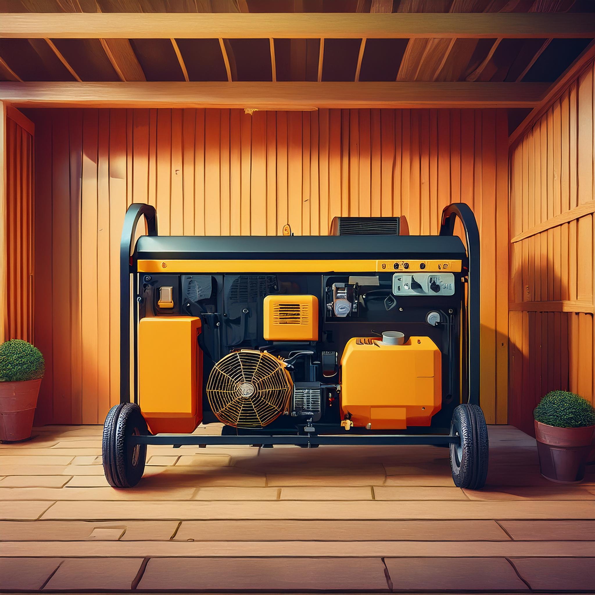 A generator being stored properly in a shed